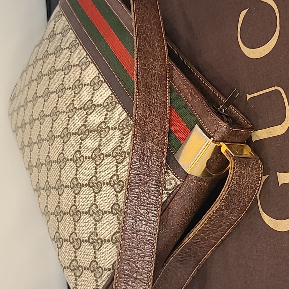 GUCCI VINTAGE 1970'S WEB SHERRY LINE COATED CANVAS/LEATHER SHOULDER BAG- RARE - Picture 17 of 17